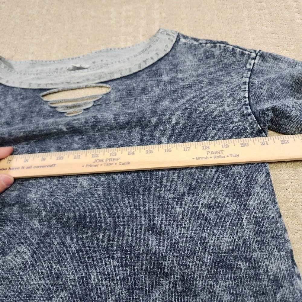 POL Sweatshirt Women Small Pullover Blue Boho Hippie Stretch Distressed - Picture 5 of 9